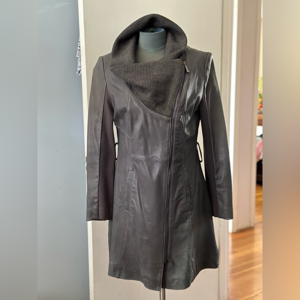 Elie Tahari Alexandris Lambskin Leather Coat